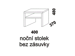Noční stolek Nikola bez zásuvky - rozměrový nákres. Přírodní dýha nebo masiv. Různé druhy dřevin. Kvalitní konstrukce. Česká výroba.