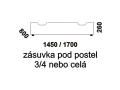 Zásuvka pod postel - rozměrový nákres. Masiv nebo kombinace s dýhou. Praktický úložný prostor. Různé druhy dřevin. Kvalitní zpracování. Česká výroba.