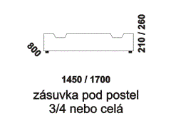 Zásuvka pod postel - rozměrový nákres. Praktický úložný prostor. Různé druhy dřevin. Kvalitní zpracování. Česká výroba.