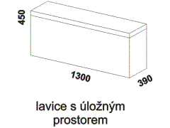 Lavice Pol - rozměrový nákres. Praktický úložný prostor. Česká výroba. Široký výběr potahových materiálů. Vysoká kvalita.