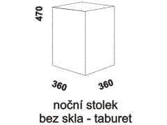 Noční stolek Pol bez skla čalouněný, taburet - rozměrový nákres. Česká výroba. Široký výběr potahových materiálů. Vysoká kvalita.