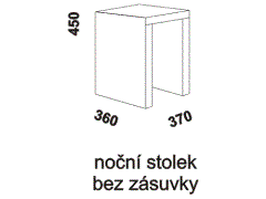 Noční stolek Pol bez zásuvky, čalouněný - rozměrový nákres. Česká výroba. Široký výběr potahových materiálů. Vysoká kvalita. 
