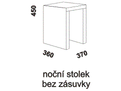 Noční stolek Pol bez zásuvky, čalouněný - rozměrový nákres. Česká výroba. Široký výběr potahových materiálů. Vysoká kvalita.