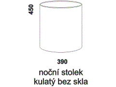 Noční stolek Pol kulatý bez skla, čalouněný - rozměrový nákres. Česká výroba. Široká nabídka potahových materiálů. Vysoká kvalita.