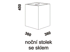 Noční stolek Pol se sklem čalouněný - rozměrový nákres. Český výrobek. Široká nabídka potahových materiálů. Vysoká kvalita. 