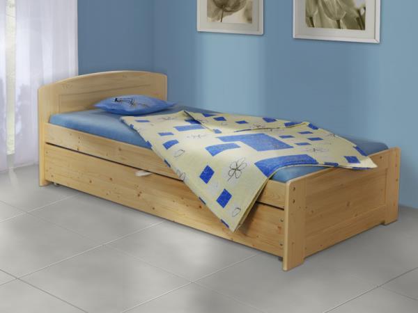 Rozkládací postel Duo Marta z masivu - smrk. Díky speciálnímu mechanismu, lze rozložit na rozměr lůžka 180x200cm.