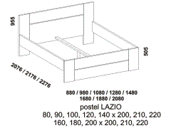 Postel Lazio, lamino. Česká výroba. Více barevných dezénů. Rozměrový nákres. 