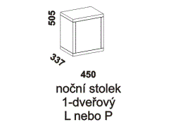 Noční stolek s dvířky, lamino. Česká kvalitní výroba. Více barevných dezénů. Rozměrový nákres. 