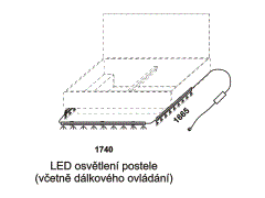 LED osvětlení Fly - rozměrový nákres, pro obě čela postele. Ovládání světla dálkovým ovladačem. Kvalitní výrobek.
