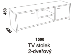 Televizní stolek 2-dveřový Athena z masivu - rozměrový nákres. Provedení: masivní buk. Povrchová úprava: olej nebo lak. Více barevných odstínů. Vysoká kvalita. 