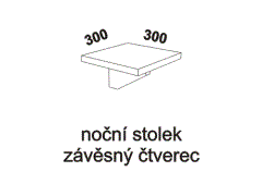 Noční stolek závěsný čtverec - rozměrový nákres. Provedení: masivní buk. Povrchová úprava: olej nebo lak. Více barevných odstínů. 