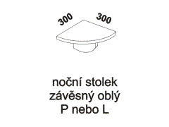 Noční stolek závěsný oblý - rozměrový nákres. Provedení: masivní buk. Povrchová úprava: olej nebo lak. Více barevných odstínů. 