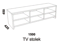 Televizní stolek z masivu - rozměrový nákres. Provedení: masivní buk. Povrchová úprava: olej nebo lak. Více barevných odstínů. Vysoká kvalita. 