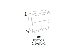 Komoda Sabrina 2-dveřová - rozměrový nákres. Provedení: masivní buk. Český výrobek. Kvalitní konstrukce. Vhodná do ložnice. 