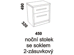 Noční stolek Sabrina 2-zásuvkový - rozměrový nákres. Provedení: masivní buk. Povrchová úprava: olej nebo lak. Více barevných odstínů. Vysoká kvalita. 