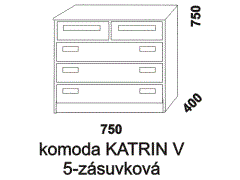 Komoda Katrin V z masivu, zásuvková. Rozměrový nákres. Provedení: masivní smrk. Kvalitní konstrukce. Česká výroba.