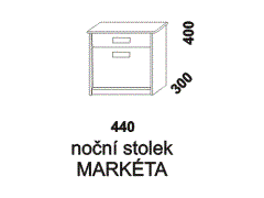 Noční stolek Markéta z masivu - rozměrový nákres. Se zásuvkou a výklopnými dvířky. Provedení: masivní smrk. Česká výroba. Vysoká kvalita.