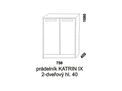 Prádelník Katrin IX 2-dveřový z masivu. Rozměrový nákres. Provedení: masivní smrk. V prádelníku jsou umístěny 3 police.