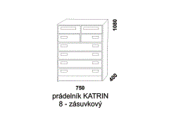 Prádelník Katrin 8-zásuvkový z masivu - rozměrový nákres. Provedení: masivní smrk. Vysoká kvalita. Česká výroba.