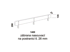 Zábrana nasouvací na postranici - rozměrový nákres. Provedení: masivní smrk. Zábrana je dodávana včetně kovových úchytů. Český výrobek.