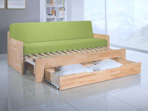 Dopio rozkládací postel – masivní jádrový buk, lak přírodní.