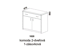 Komoda Enya 2-dveřová 1-zásuvková - rozměrový nákres. Provedení: masivní buk, dub. Více barevných odstínů. Vysoká kvalita.