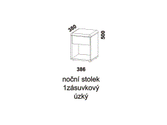 Noční stolek Enya 1zásuvkový, úzký – rozměrový nákres. Provedení: masivní buk, dub. Více barevných odstínů. Kvalitní výrobek.