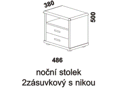 Noční stolek Enya 2-zásuvkový s nikou - rozměrový nákres. Provedení: masivní buk, dub. Více barevných odstínů. Kvalitní výrobek.