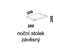 Noční stolek Enya závěsný - rozměrový nákres. Provedení: masivní buk, dub. Více barevných odstínů. Vysoká kvalita. Český výrobek.