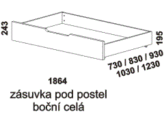 Zásuvka pod postel Enya z masivu, celá - rozměrový nákres. Provedení: masivní buk, dub. Praktický úložný prostor. Česká výroba.