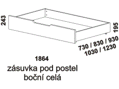 Zásuvka pod postel Enya z masivu, celá – rozměrový nákres. Provedení: masivní buk, dub. Praktický úložný prostor. Česká výroba.
