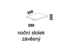 Noční stolek Ester závěsný - rozměrový nákres. Provedení: masivní buk, dub. Široká nabídka barevných odstínů. Český výrobek.