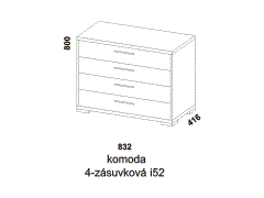 Komoda Libreta 4-zásuvková, provedení lamino - rozměrový nákres. Více barevných odstínů. Různé druhy úchytek a nohou. Možnost bezúchytkového systému.