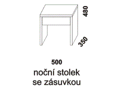 Noční stolek Line se zásuvkou - rozměrový nákres. Provedení LTD. Český výrobek. Kvalitní zpracování. Různé druhy barevných dezénů.