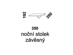 Noční stolek Line závěsný - rozměrový nákres. Provedení LTD. Český výrobek. Kvalitní zpracování. Různé druhy barevných dezénů.