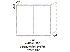 Skříň Line s posuvnými dveřmi - rozměrový nákres. Šíře 250 cm. Vhodná do ložnice. Dveře plné. Provedení: LTD. Více barevných dezénů. Česká výroba.