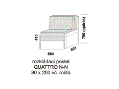 Rozkládací postel Quattro N-N - složená. Šíře 80 cm. Rozměrový nákres. Provedení: LTD. Do postelí lze použít 4-dílnou matraci. Česká výroba.