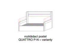 Rozkládací postel Quattro P-N – varianty. Do postelí lze použít 4-dílnou matraci.
