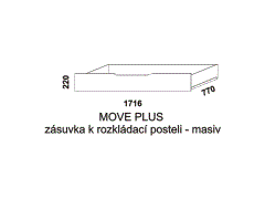 Zásuvka pod rozkládací postel Move Plus z masivu - rozměrový nákres. Praktický úložný prostor. Český výrobek.
