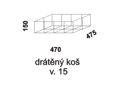 Drátěný koš s plnovýsuvy, kovový - rozměrový nákres. Výška 15 cm. Vysoká kvalita.