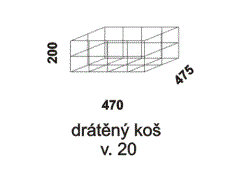 Drátěný koš s plnovýsuvy, kovový - rozměrový nákres. Výška 20 cm. Vysoká kvalita.