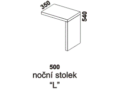 Noční stolek L Yvetta - rozměrový nákres. Provedení: masivní buk, dub. Více barevných odstínů. Vysoká kvalita. Český výrobek.