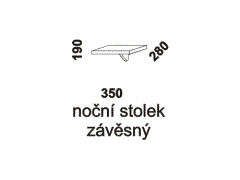 Noční stolek Yvetta závěsný - rozměrový nákres. Provedení: masivní buk, dub. Široká nabídka barevných odstínů. Český výrobek.