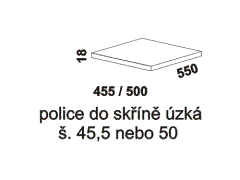 Police do skříně Yvetta úzká - rozměrový nákres. Provedení LTD. Kvalitní zpracování. Český výrobek.