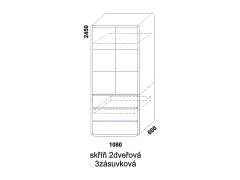 Skříň Alison 2dveřová 3zásuvková – rozměrový nákres. Vhodná do ložnice. Více barevných odstínů. Český kvalitní výrobek.