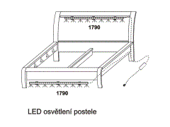 LED osvětlení Cristina – rozměrový nákres, pro obě čela postele. Ovládání světla dálkovým ovladačem. Kvalitní výrobek.