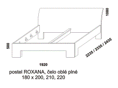 Dvoupostel Roxana z masivu - rozměrový nákres. Čelo oblé plné. Provedení: masivní dub. Více barevných odstínů. Český výrobek. Vysoká kvalita. 