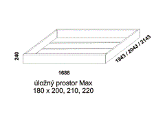 Úložný prostor Max Roxana - rozměrový nákres. Provedení: masivní dub. Do lůžka doporučujeme použít rošt s odklápěním. Český výrobek. 