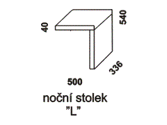 Noční stolek l - rozměrový nákres. Masivní provedení. Více barevných odstínů. Vysoká kvalita. Český výrobek. Stolek lze posouvat po postranici postele.