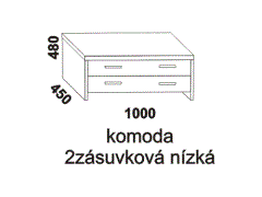 Komoda Diana 2zásuvková nízká – rozměrový nákres. Vhodná do ložnice. Provedení: masivní buk, dub. Český výrobek. Kvalitní konstrukce.